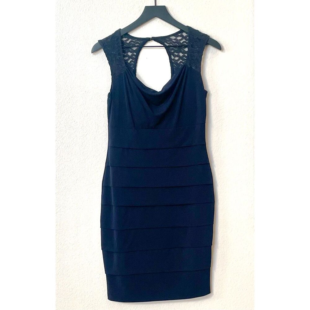 En Focus Studio Pleated Bodycon Sleeveless Navy Blue Dress Size 6 NWOT